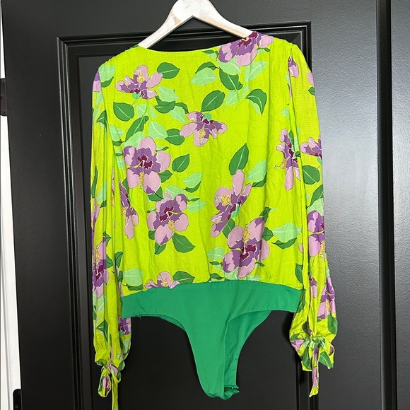 BTFL Life Floral Green and Purple Bodysuit large - Picture 6 of 6